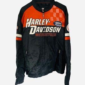 Harley-Davidson Men's Black and Orange Bomber Jacket